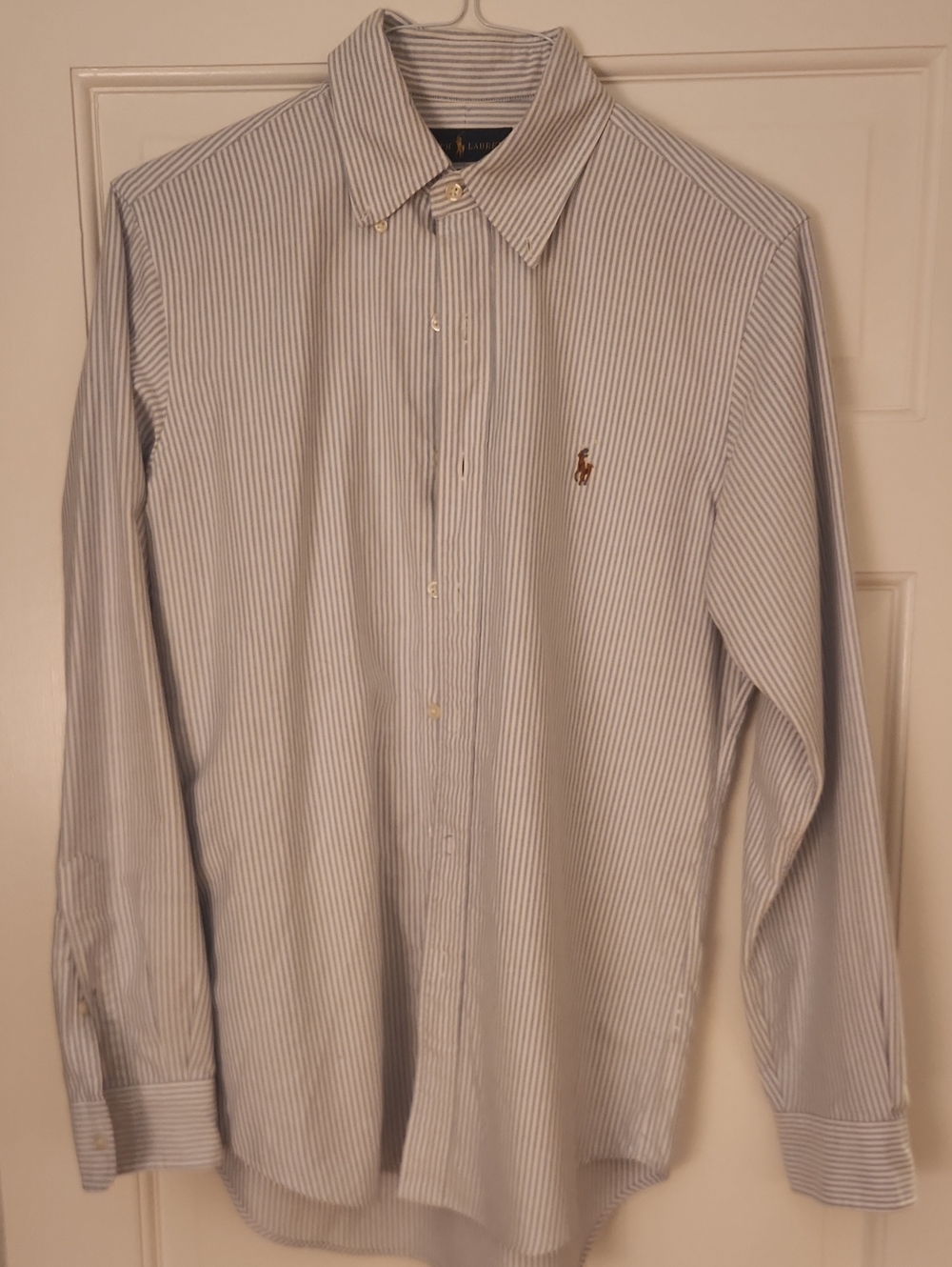 Ralph Lauren Light Blue and White Pinstripe Button-Down Shirt